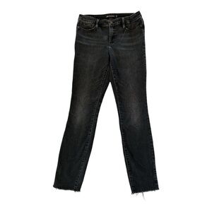 Athleta Sculptek Mid-Rise Skinny Jeans Raw Hem Charcoal Black Size 8 Tall. B2